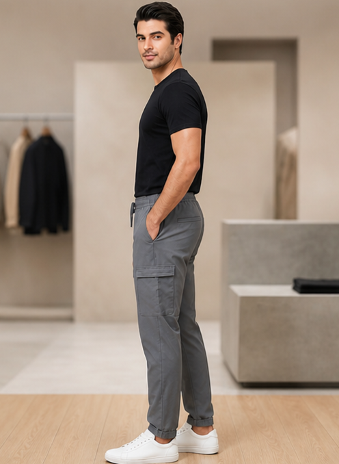 SPARKY Men Dark Grey Slim Fit Cargo Trousers | Stylish Casual Jogger Pants