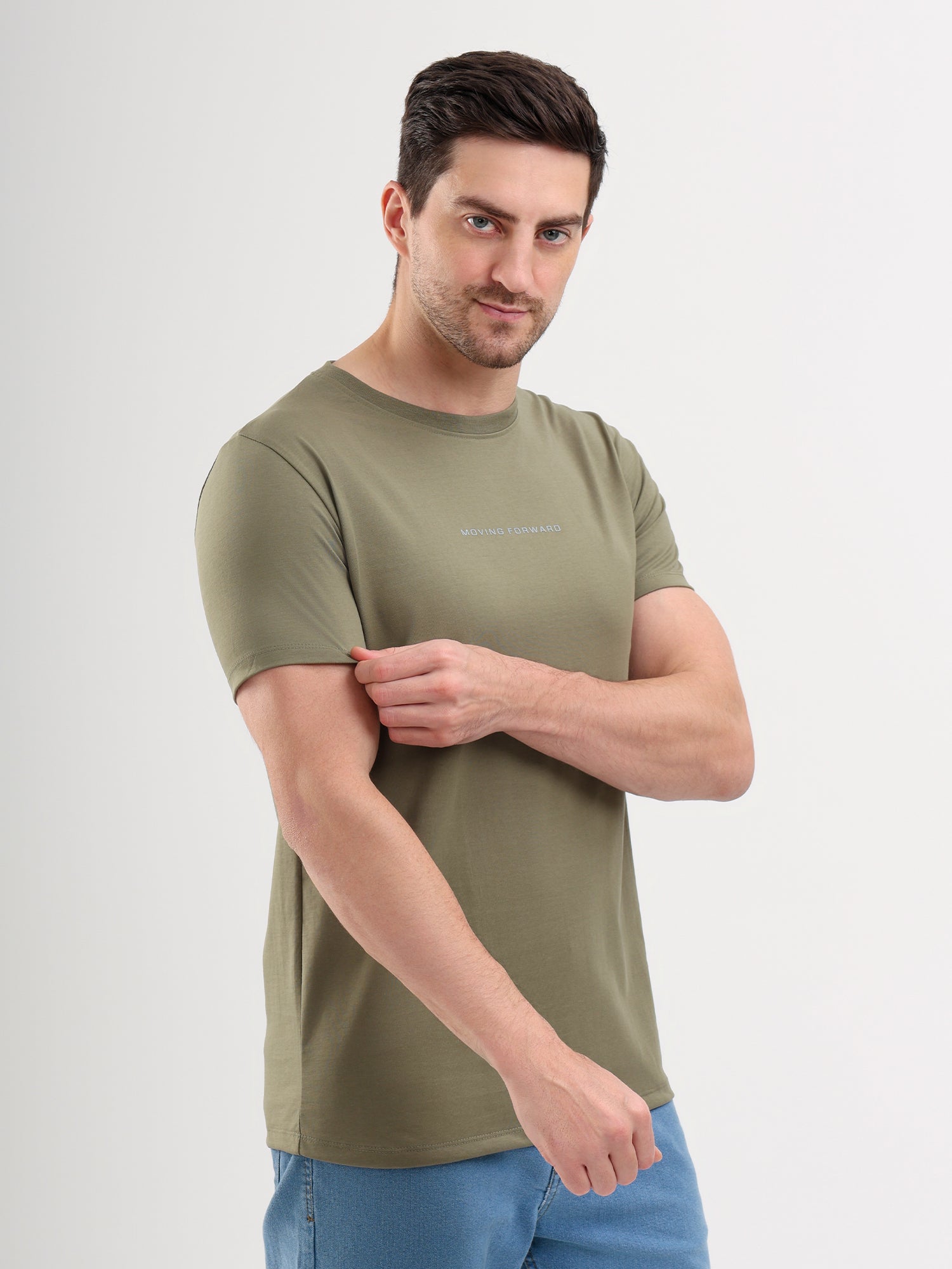 Sparky Solid Slim Fit Cotton Formal T-Shirt Half Sleeve | Summer Plus Size Olive Color