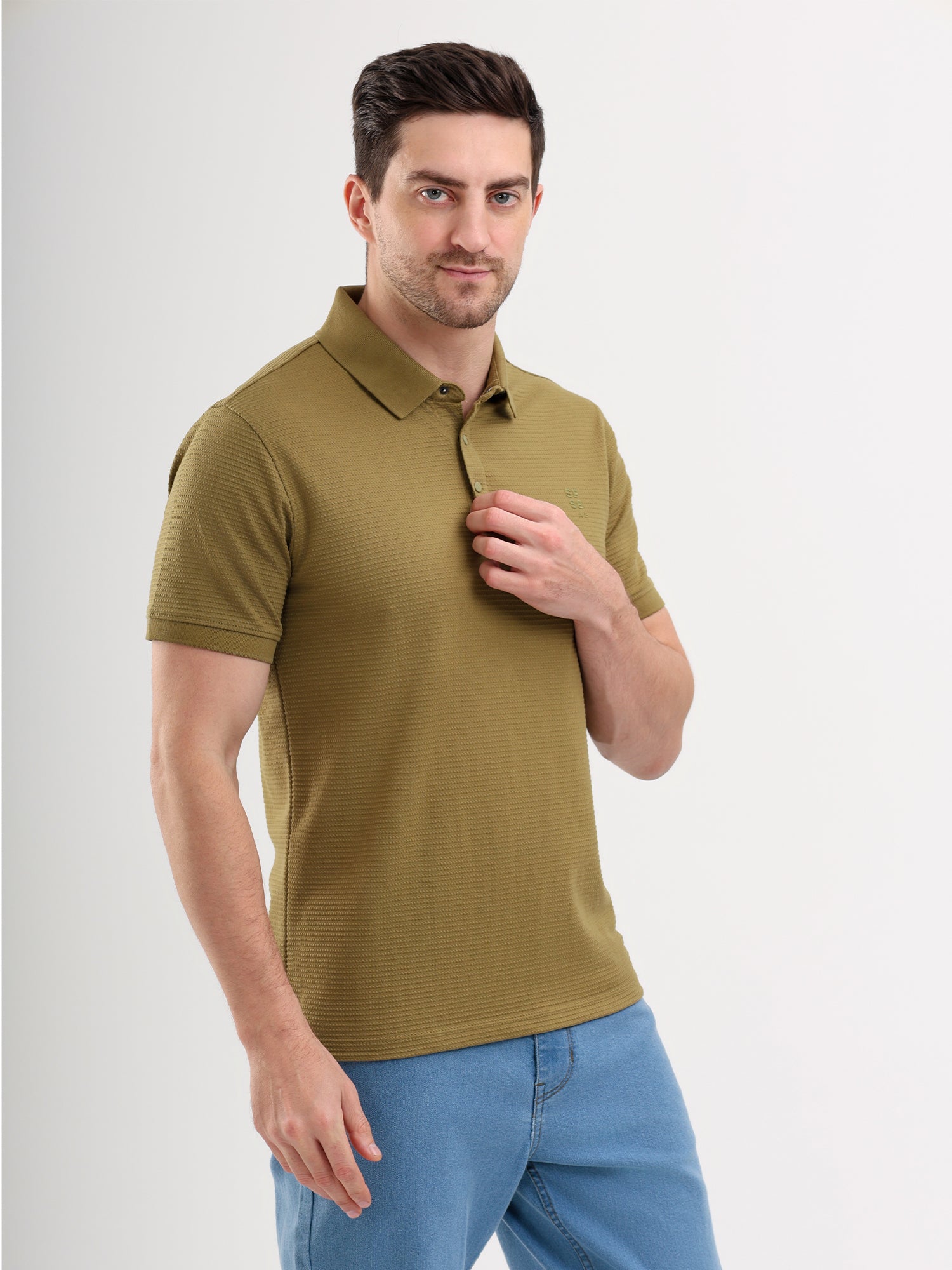 Sparky Solid Slim Fit Cotton Formal Polo Tshirt Half Sleeve | Summer Plus Size Olive Color