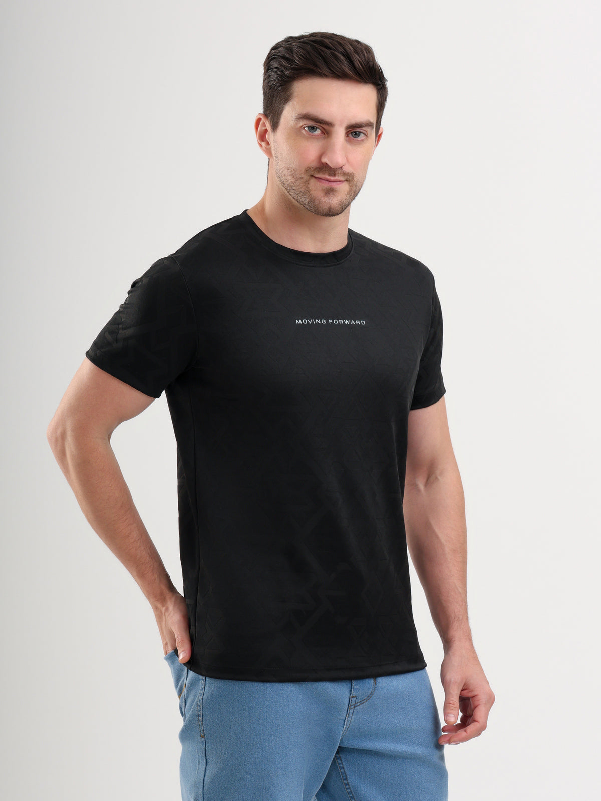 Sparky Solid Slim Fit Cotton Formal T-Shirt Half Sleeve | Summer Plus Size Black Color