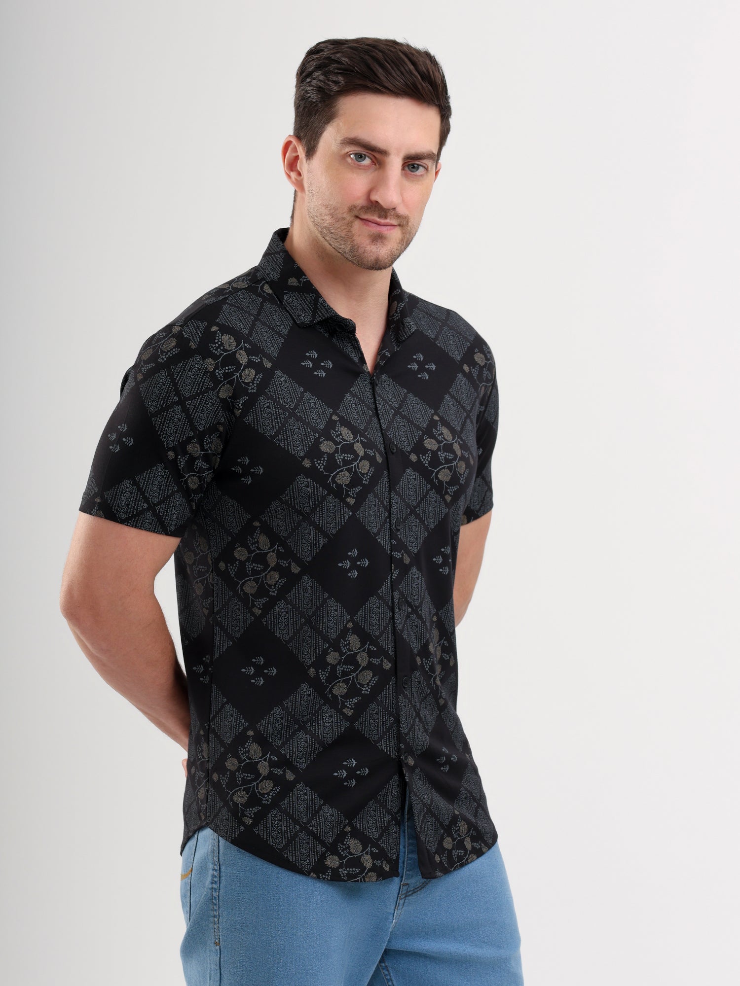 Sparky Solid Slim Fit Cotton Casual Shirt Half Sleeve | Summer Plus Size Black Color