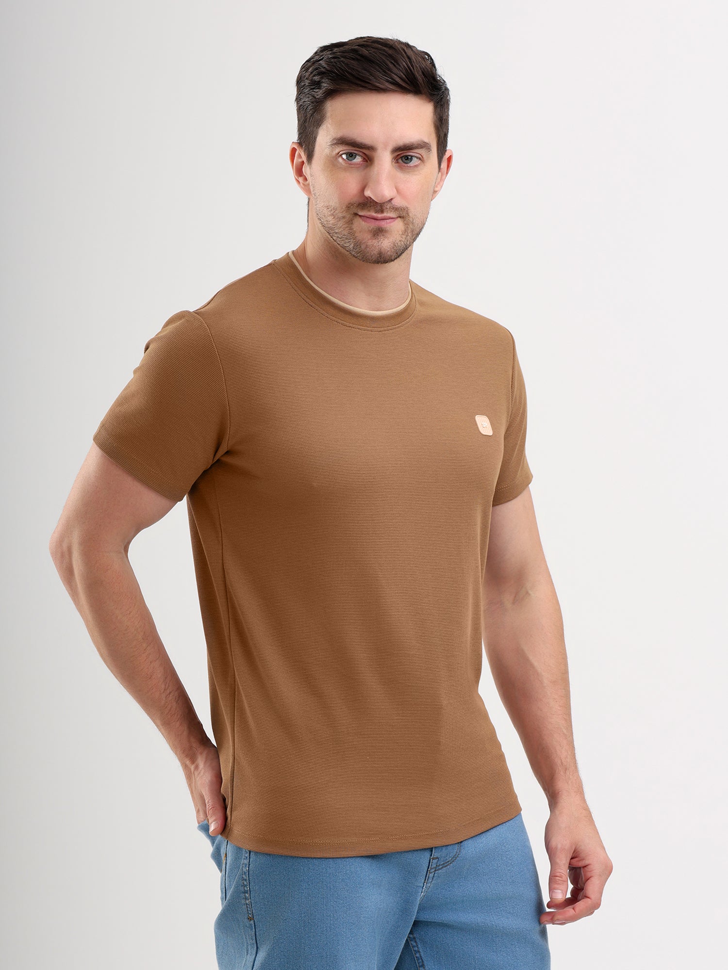 Sparky Solid Slim Fit Cotton Formal T-Shirt Half Sleeve | Summer Plus Size Brown Color