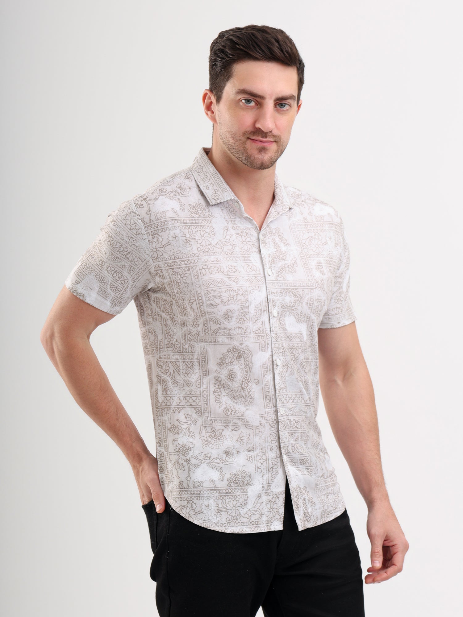 Sparky Solid Slim Fit Cotton Casual Shirt Half Sleeve | Summer Plus Size White Color