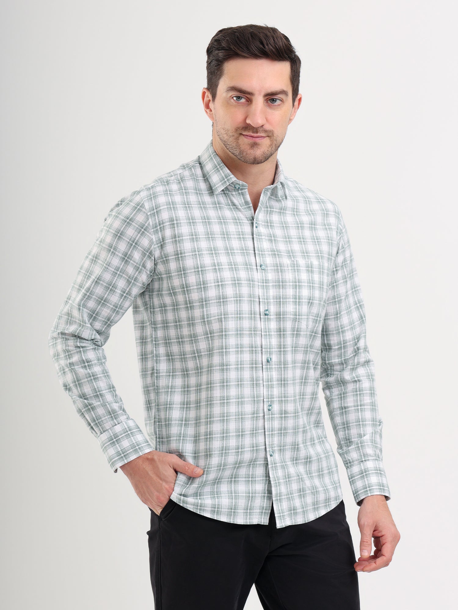 Sparky Solid Regular Fit Cotton Casual Shirt Full Sleeve | Summer Plus Size Green Color