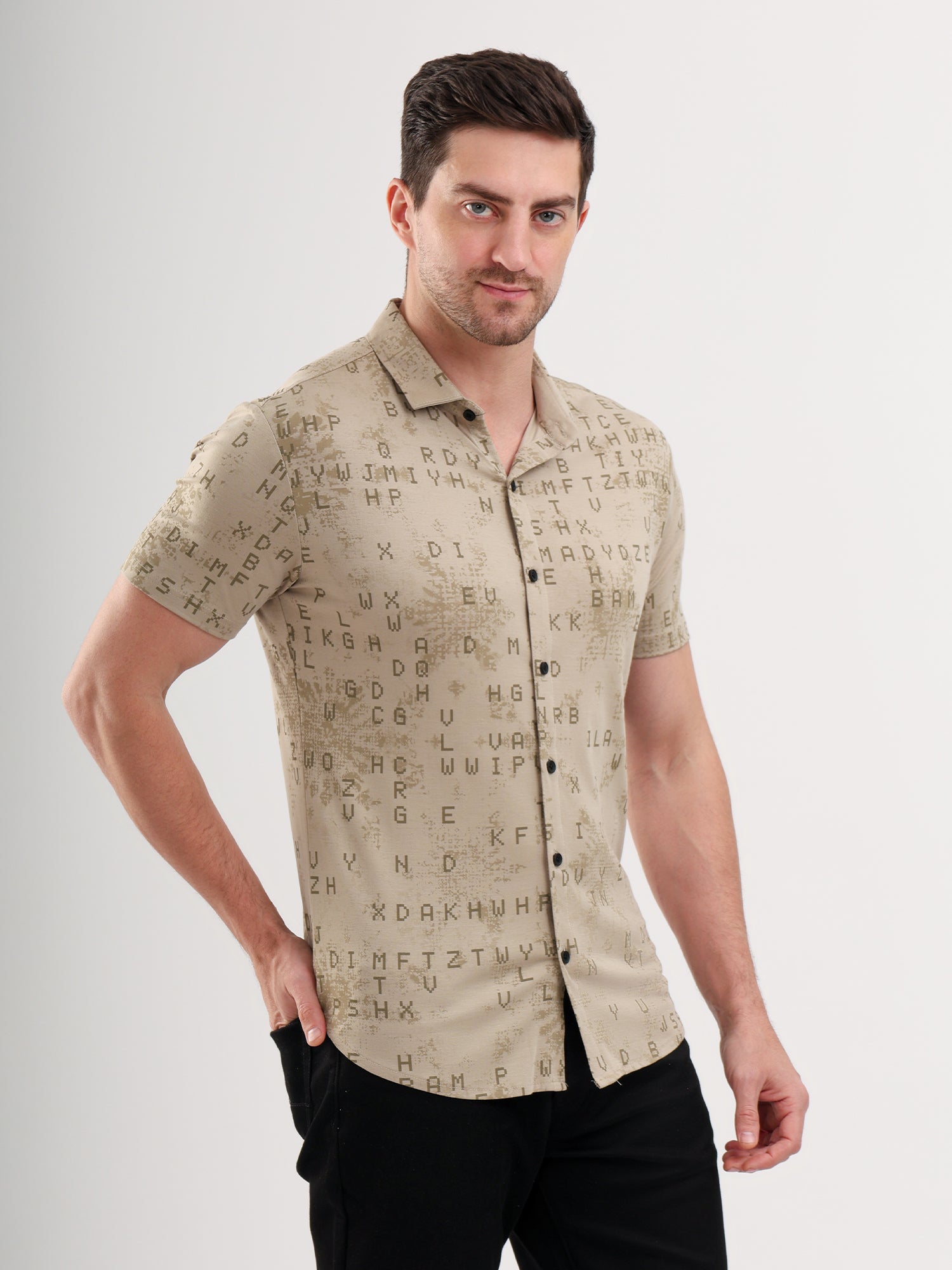 Sparky Solid Slim Fit Cotton Casual Shirt Half Sleeve | Summer Plus Size Beige Color