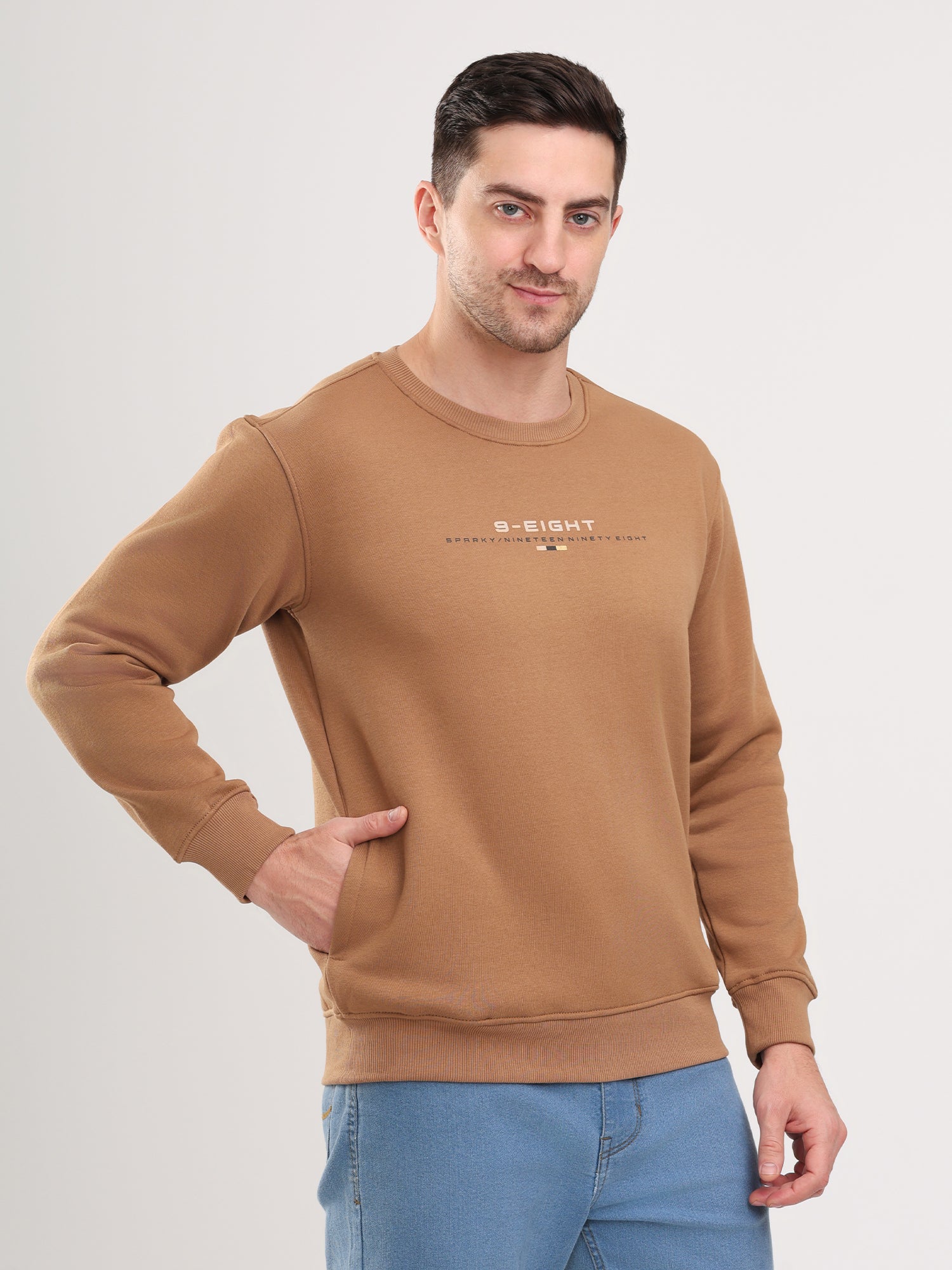 Men's Brown Solid  Full Sleeves Sweatshirt