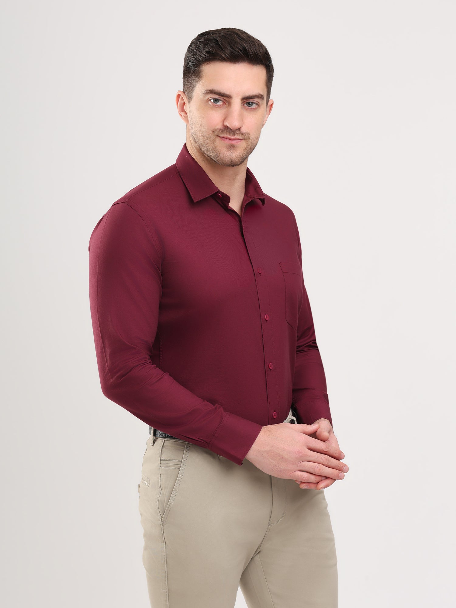Men Mehroon Casual Twill Shirt