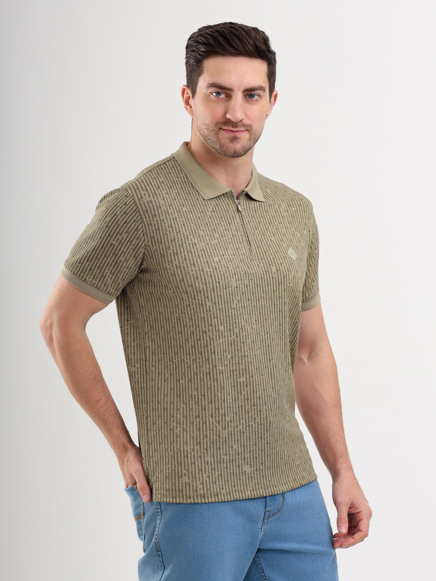 Sparky Solid Slim Fit Cotton Formal Polo Tshirt Half Sleeve | Summer Plus Size Olive Color