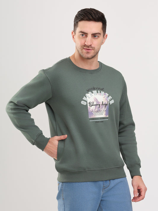 Men's Green Solid Full Sleeves Sweatshirt