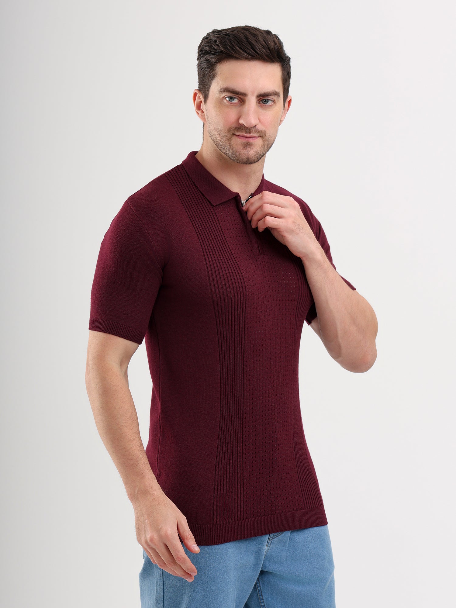Sparky Solid Slim Fit Cotton Formal Polo Tshirt Half Sleeve | Summer Plus Size Burgundy Color