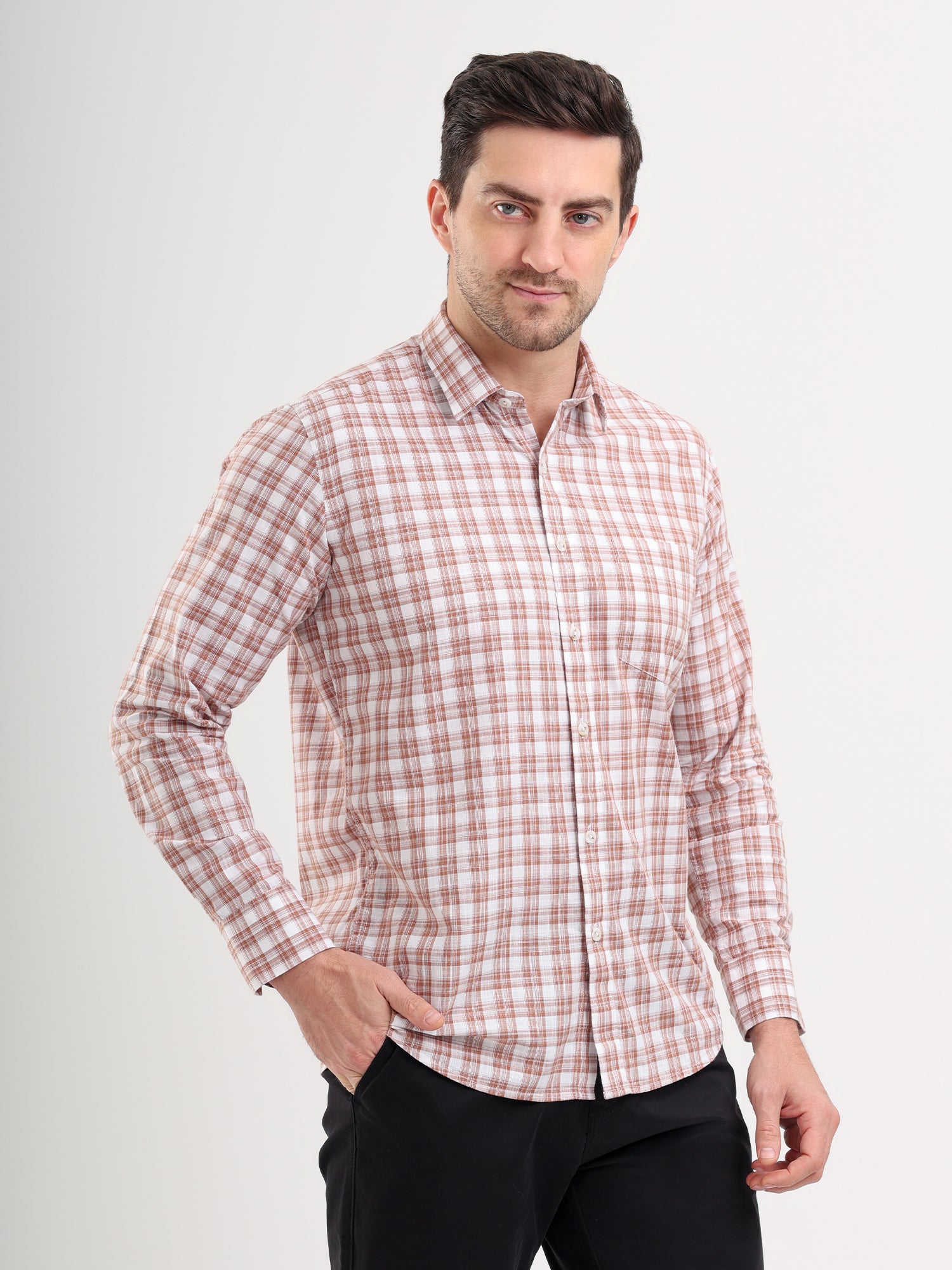 Sparky Solid Regular Fit Cotton Casual Shirt Full Sleeve | Summer Plus Size Brown Color