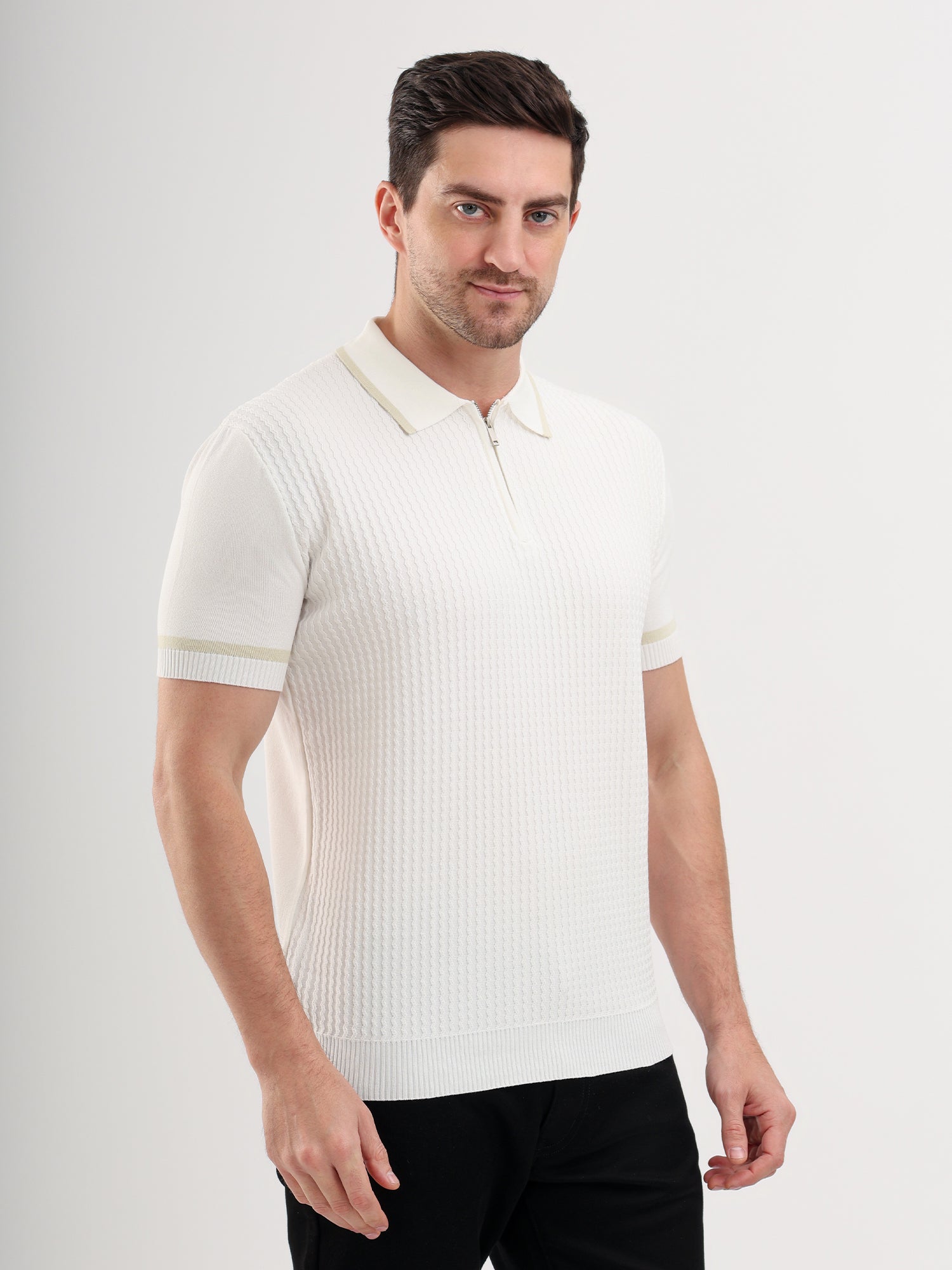 Sparky Solid Slim Fit Cotton Formal Polo Tshirt Half Sleeve | Summer Plus Size White Color