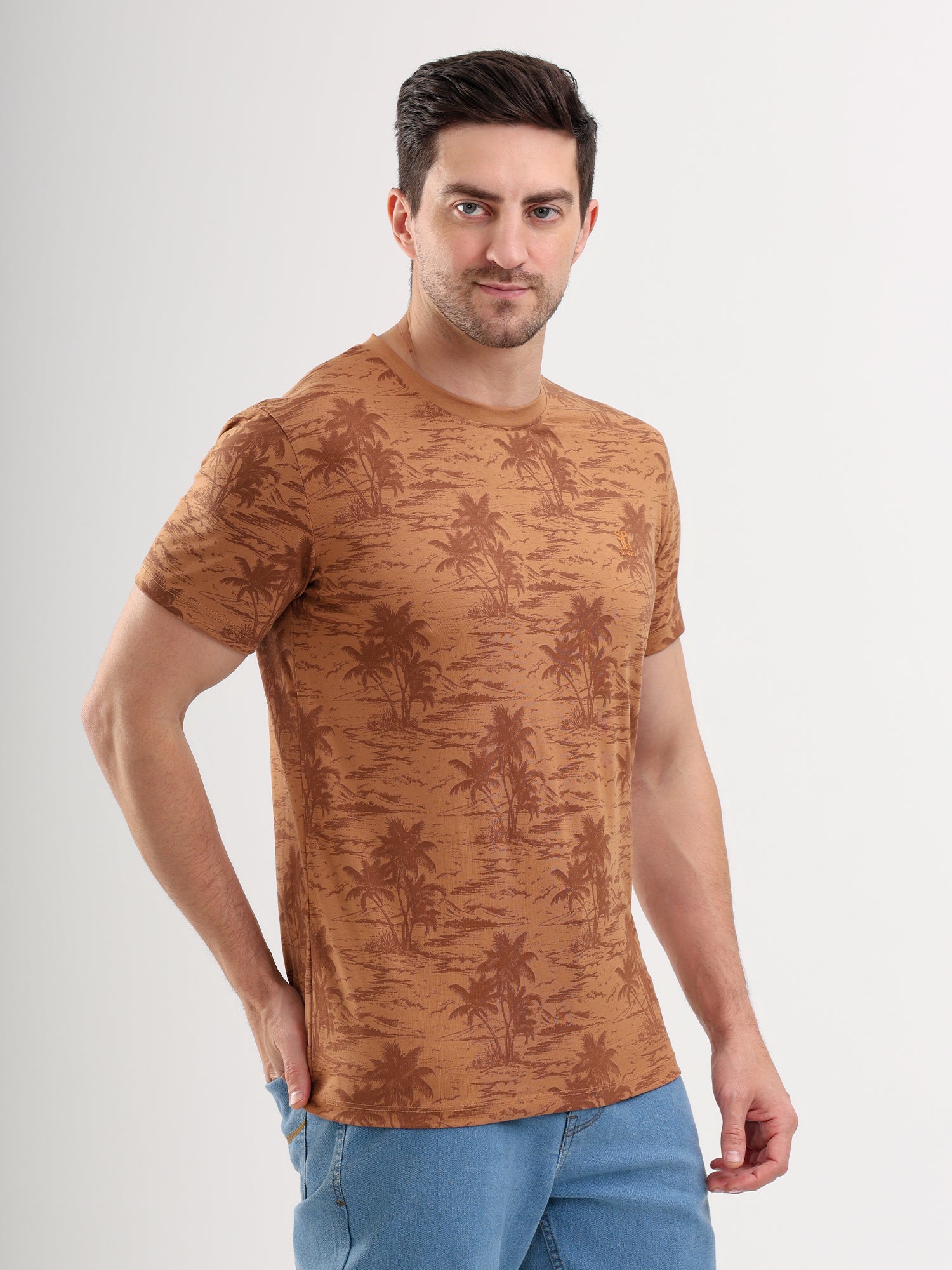 Sparky Solid Slim Fit Cotton Formal T-Shirt Half Sleeve | Summer Plus Size Brown Color