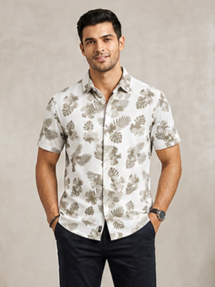 Sparky Men White Tropical Print Shirt | Stylish Casual Wear Shirt for Men