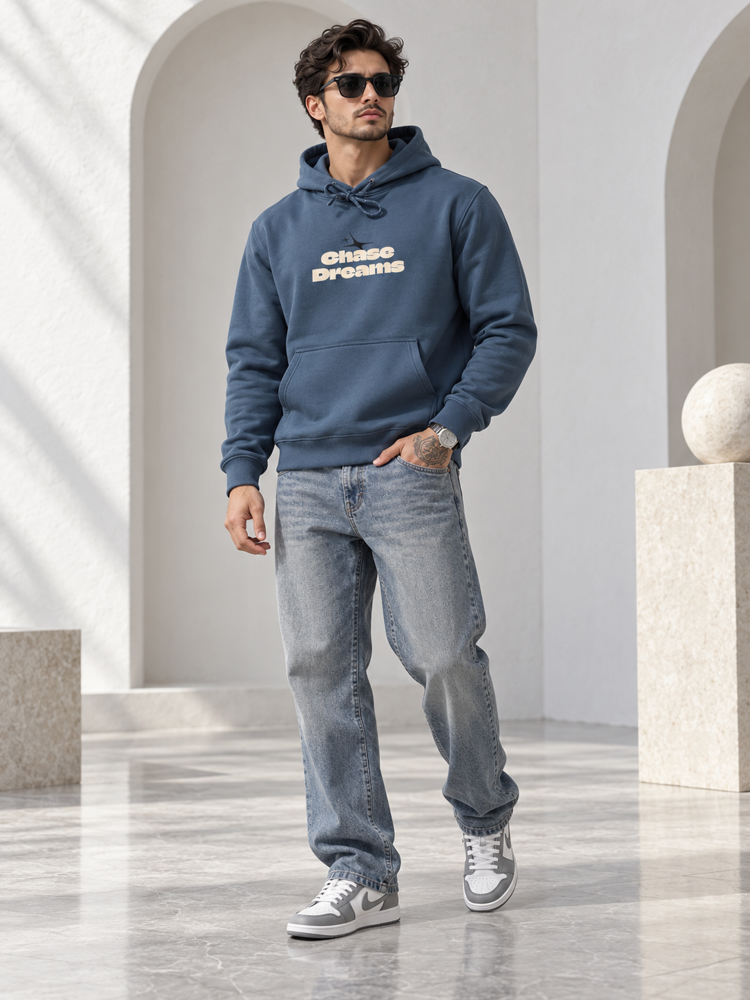 T Blue Colour Regular Fit  Primium Hooded Sweatshirt