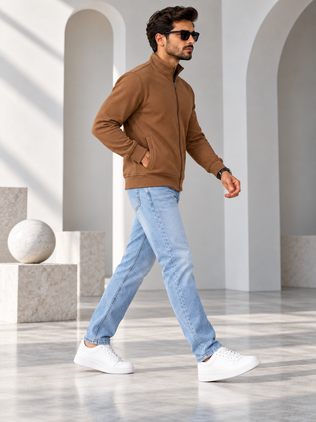 Men's Brown Solid Full Sleeves Sweatshirt