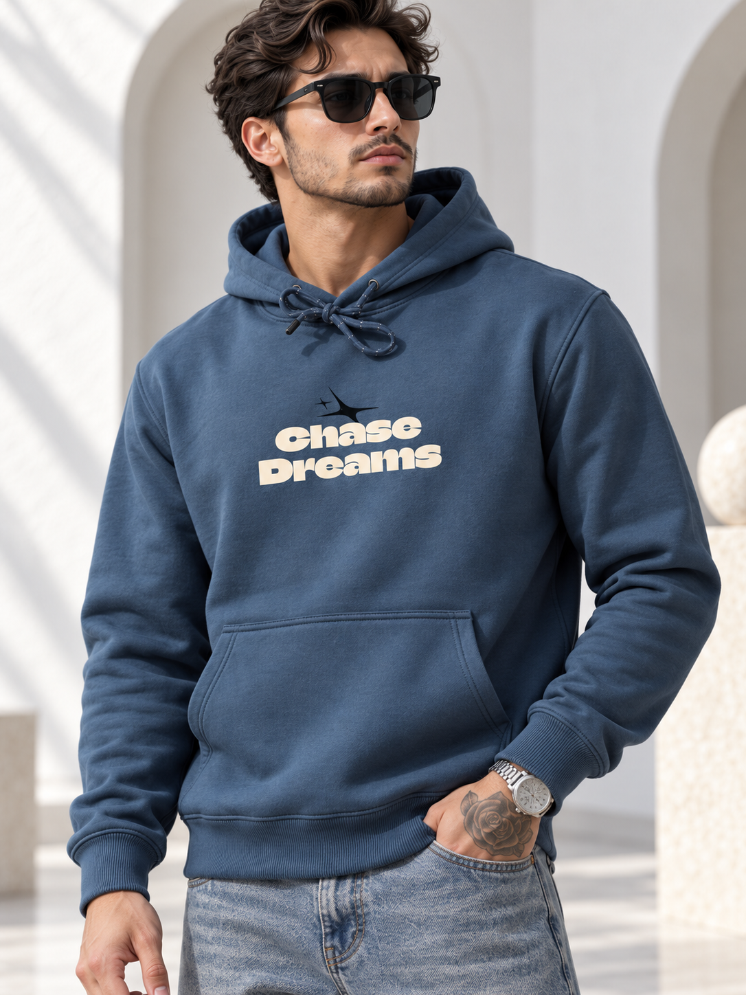 T Blue Colour Regular Fit  Primium Hooded Sweatshirt
