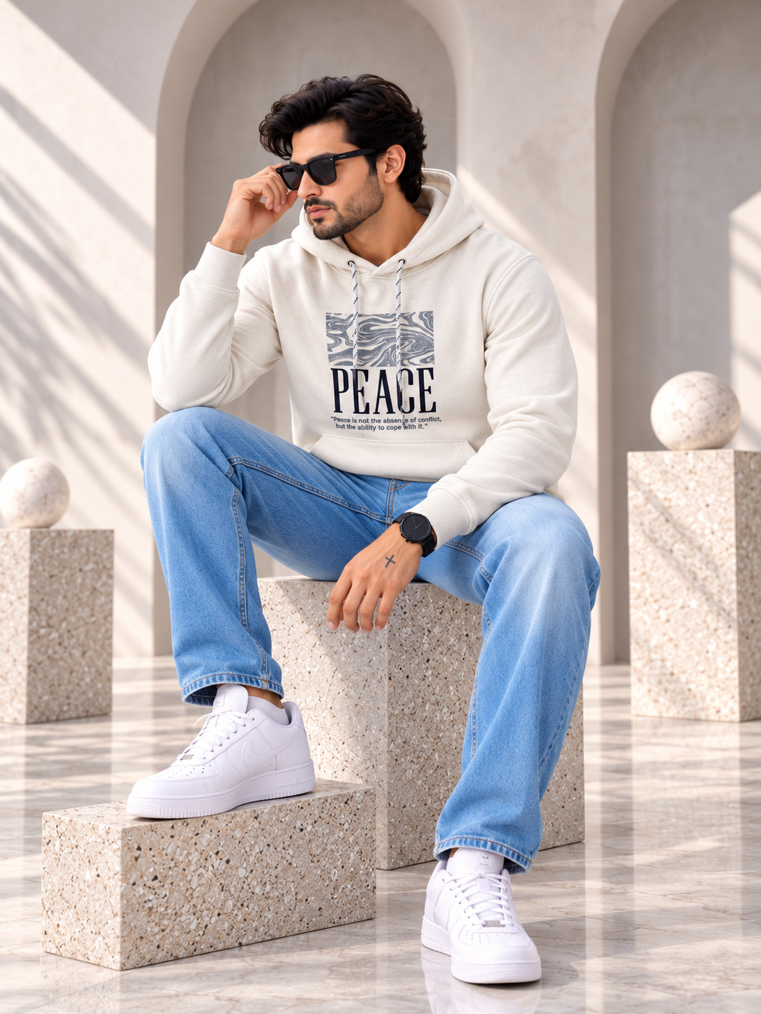 White Colour Regular Fit  Primium Hooded Sweatshirt