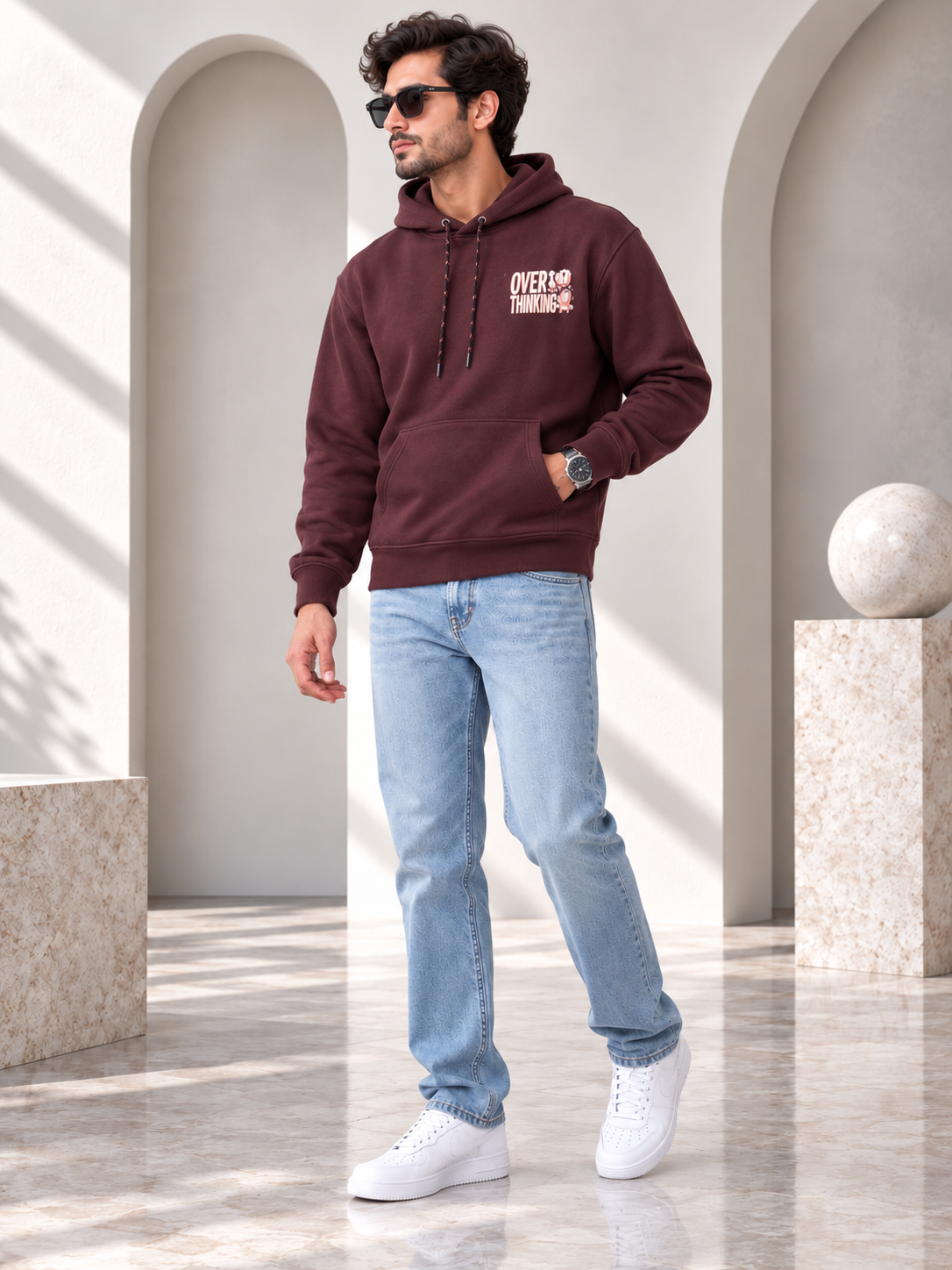 Wine Colour Regular Fit  Primium Hooded Sweatshirt