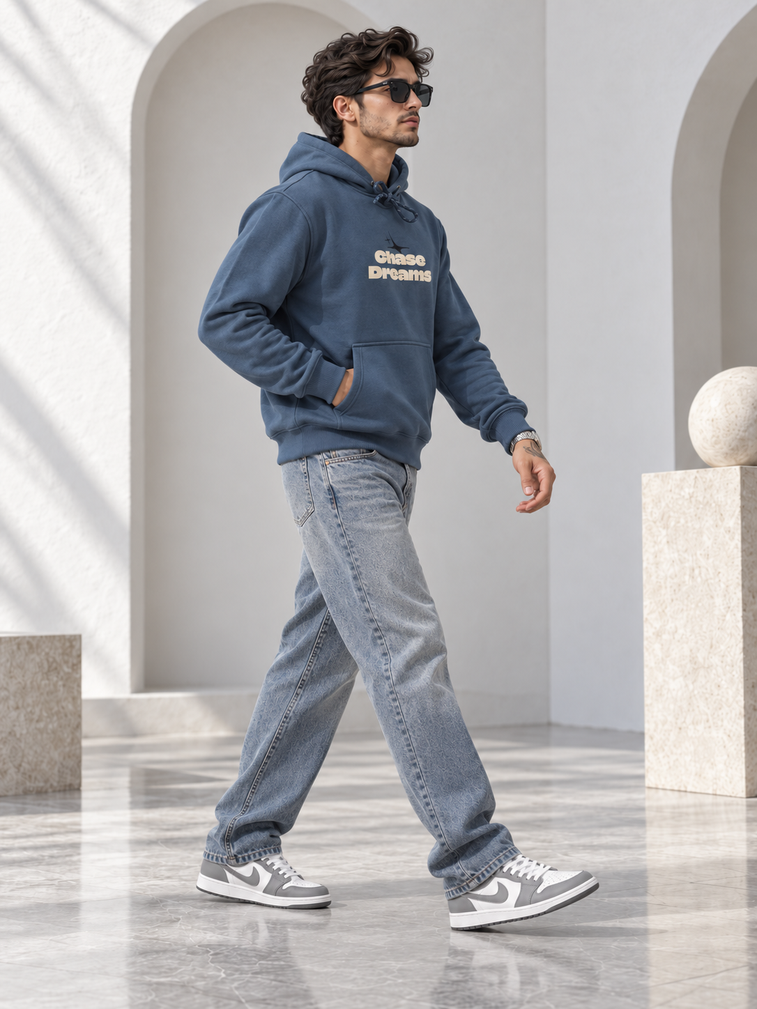 T Blue Colour Regular Fit  Primium Hooded Sweatshirt