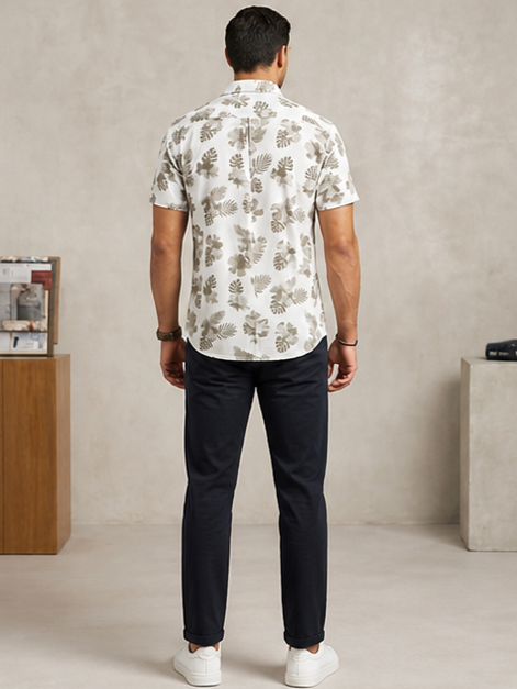 Sparky Men White Tropical Print Shirt | Stylish Casual Wear Shirt for Men