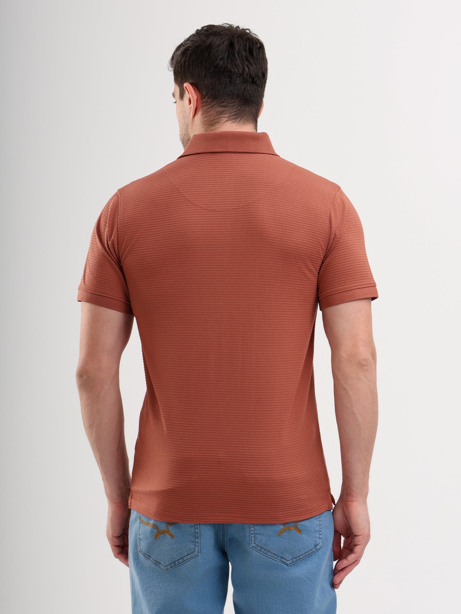 Sparky Solid Slim Fit Cotton Formal Polo Tshirt Half Sleeve | Summer Plus Size Rust Color