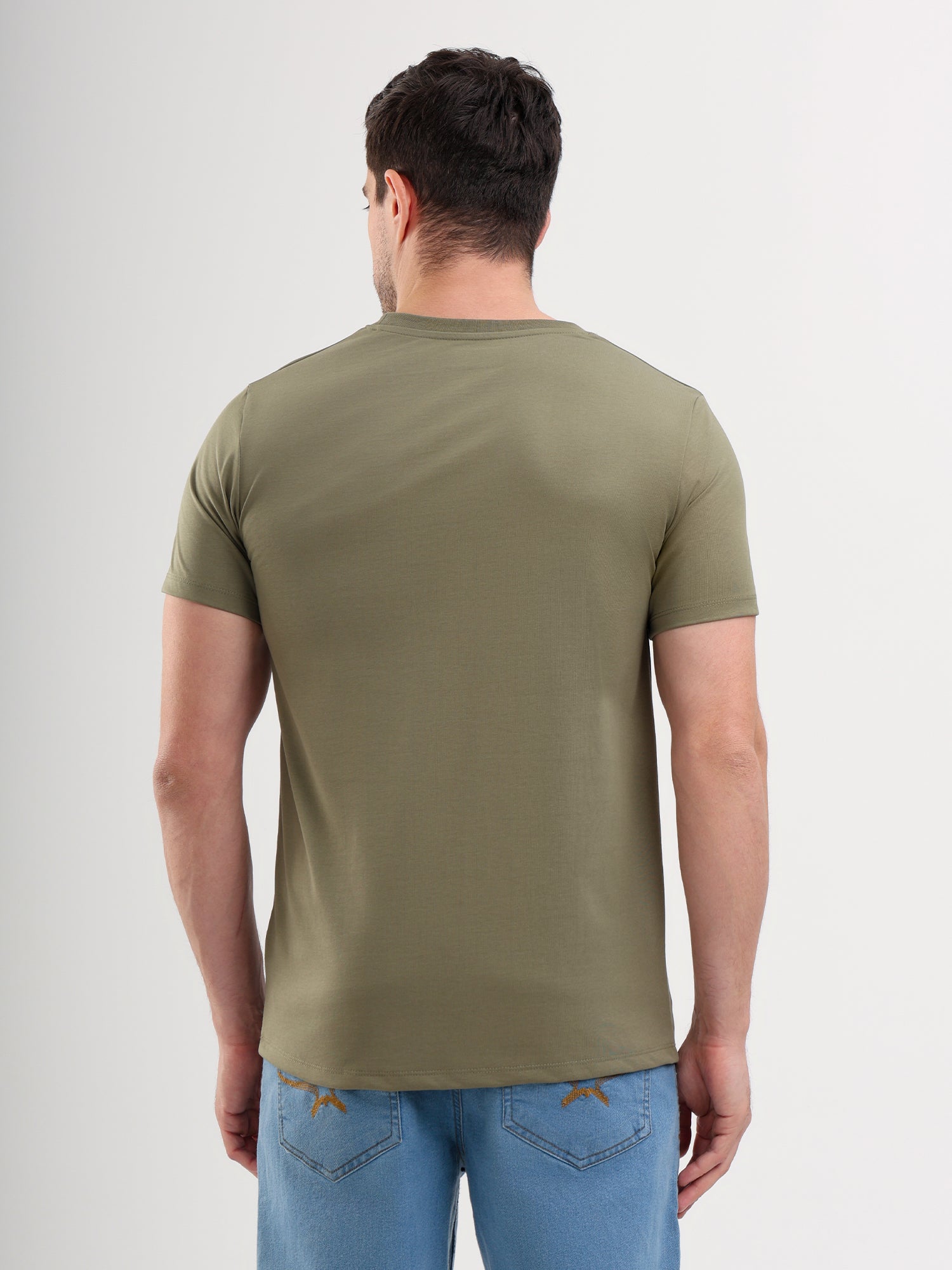 Sparky Solid Slim Fit Cotton Formal T-Shirt Half Sleeve | Summer Plus Size Olive Color