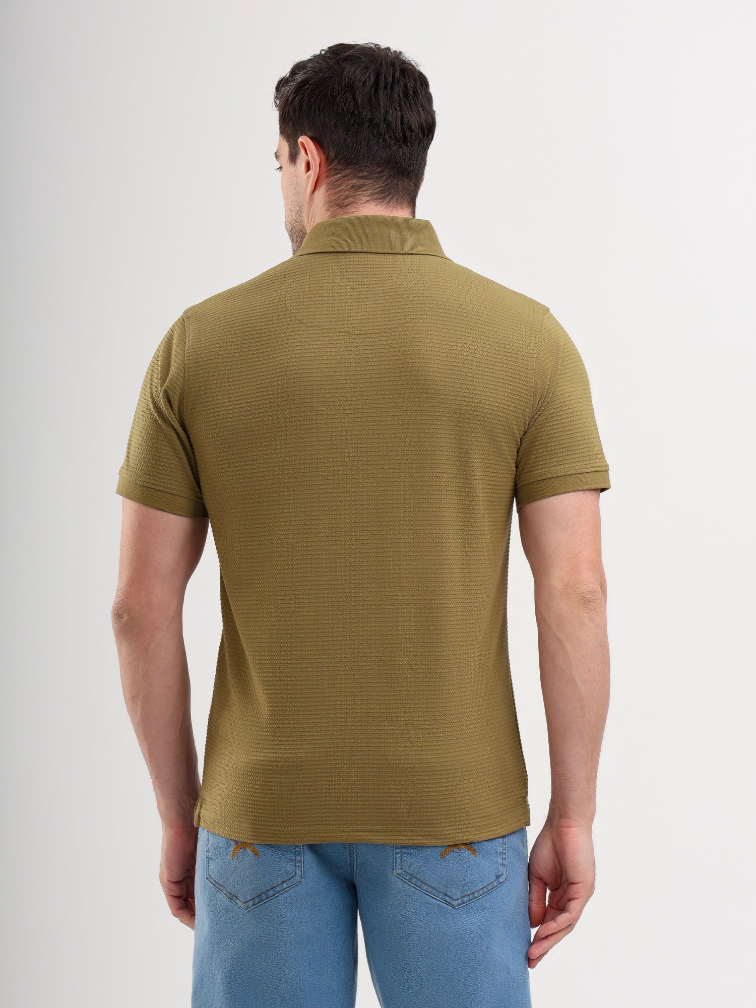 Sparky Solid Slim Fit Cotton Formal Polo Tshirt Half Sleeve | Summer Plus Size Olive Color