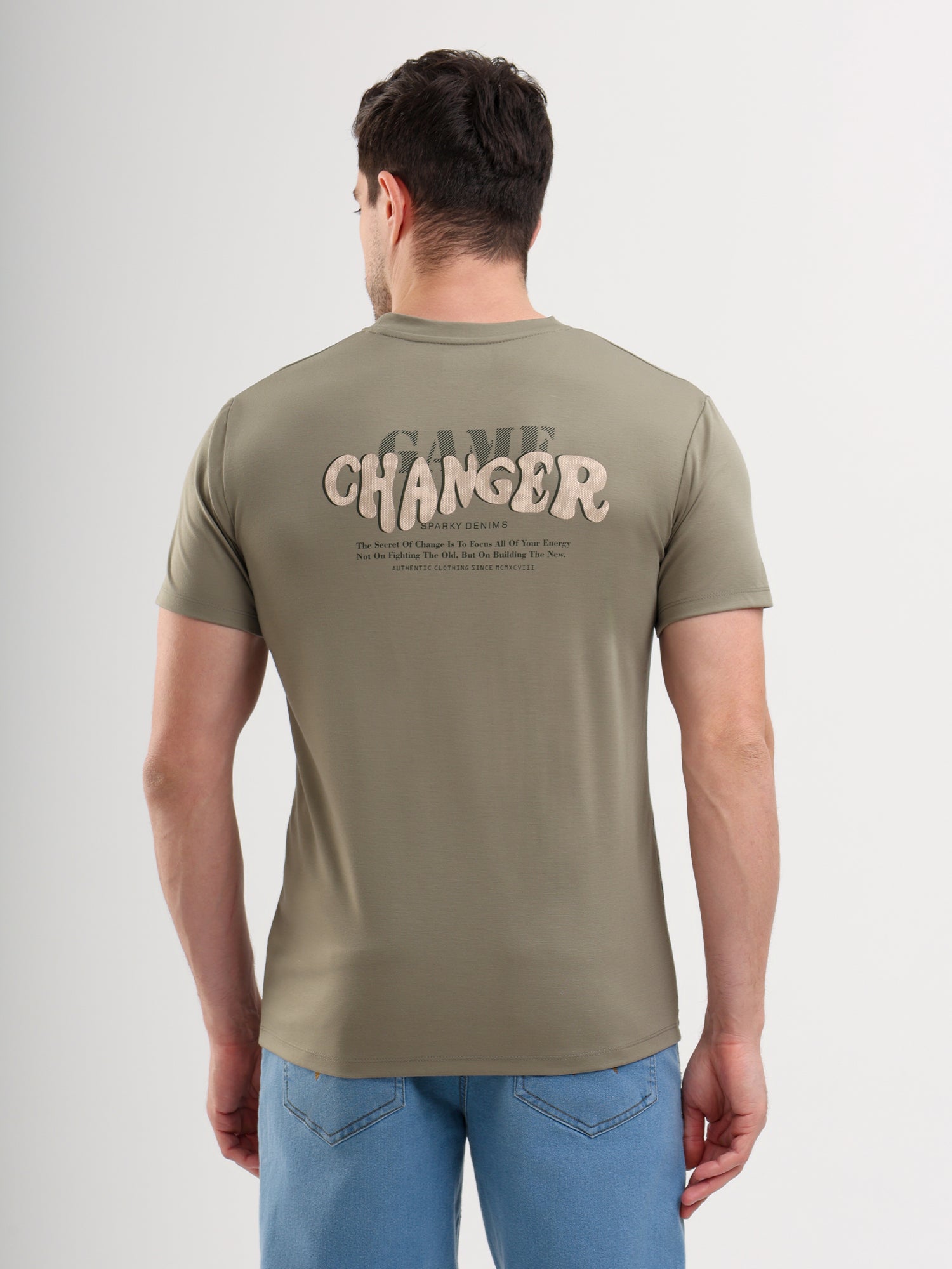 Sparky Solid Slim Fit Cotton Formal T-Shirt Half Sleeve | Summer Plus Size Olive Color