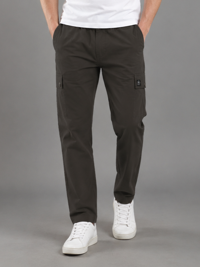 Men's Casual Track Pants | Elastic Waist Lower Dark Olive for Daily Wear