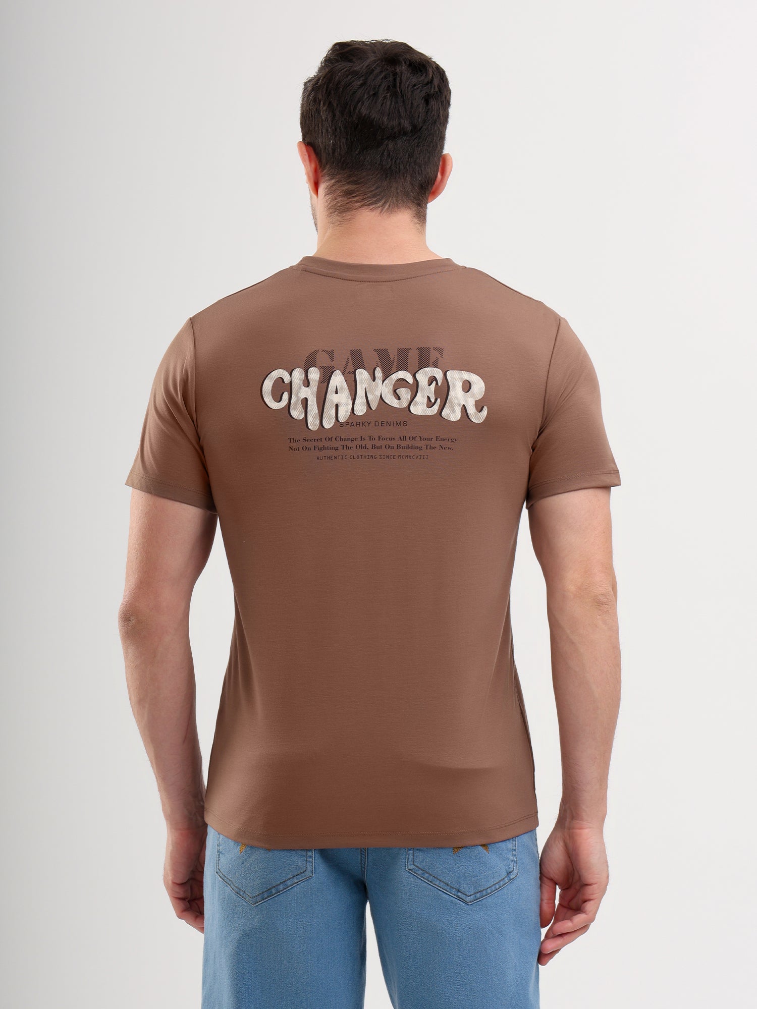 Sparky Solid Slim Fit Cotton Formal T-Shirt Half Sleeve | Summer Plus Size Brown Color