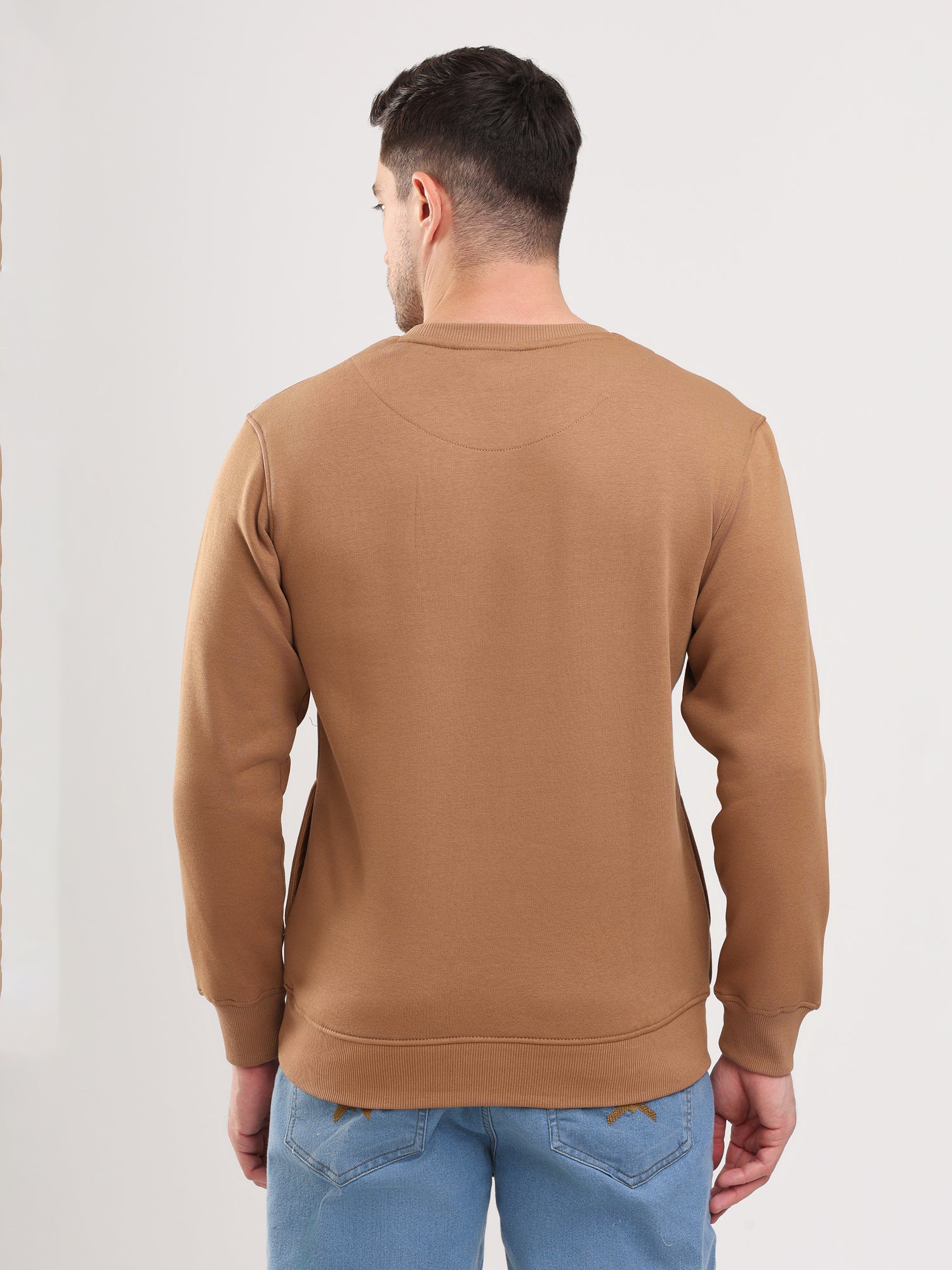 Men's Brown Solid  Full Sleeves Sweatshirt
