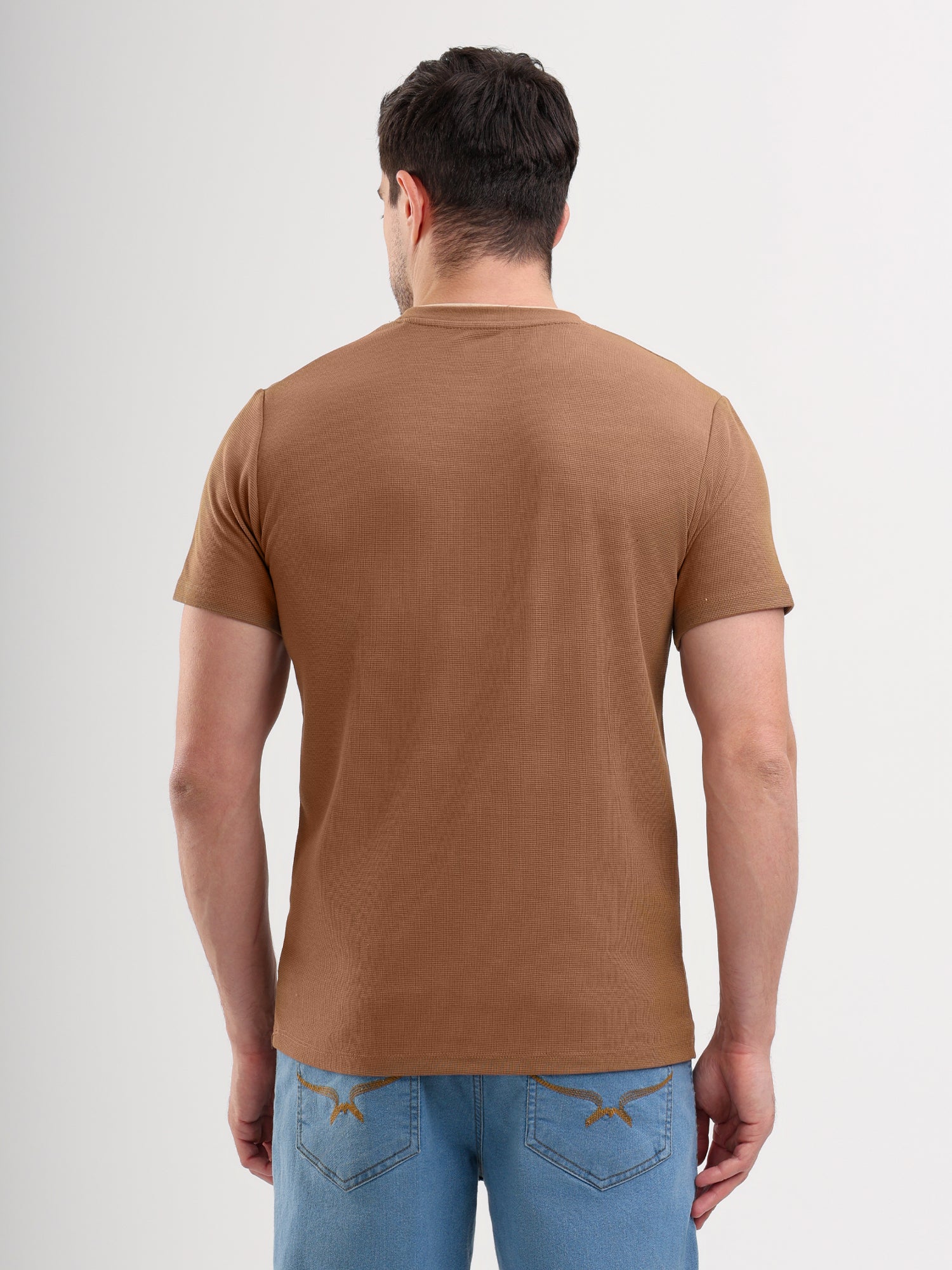 Sparky Solid Slim Fit Cotton Formal T-Shirt Half Sleeve | Summer Plus Size Brown Color