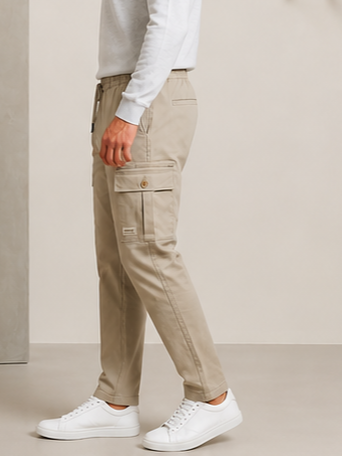 SPARKY Men Fawn Slim Fit Cargo Trousers | Stylish Casual Jogger Pants