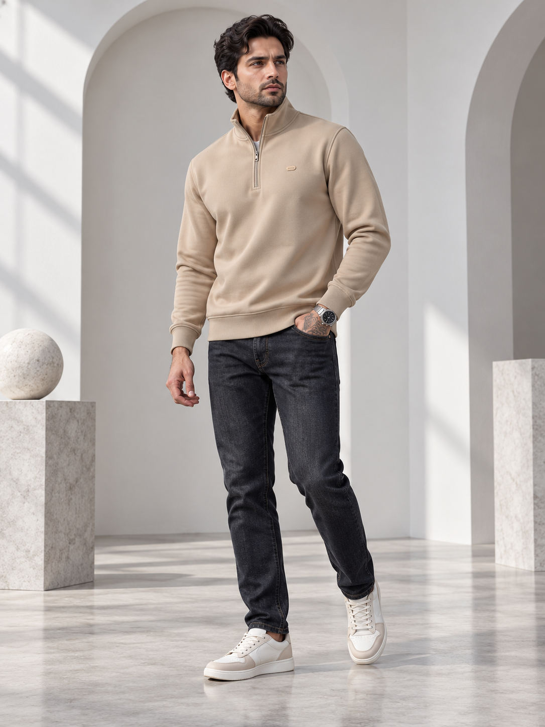 Beige Colour Regular Fit  Primium Sweatshirt