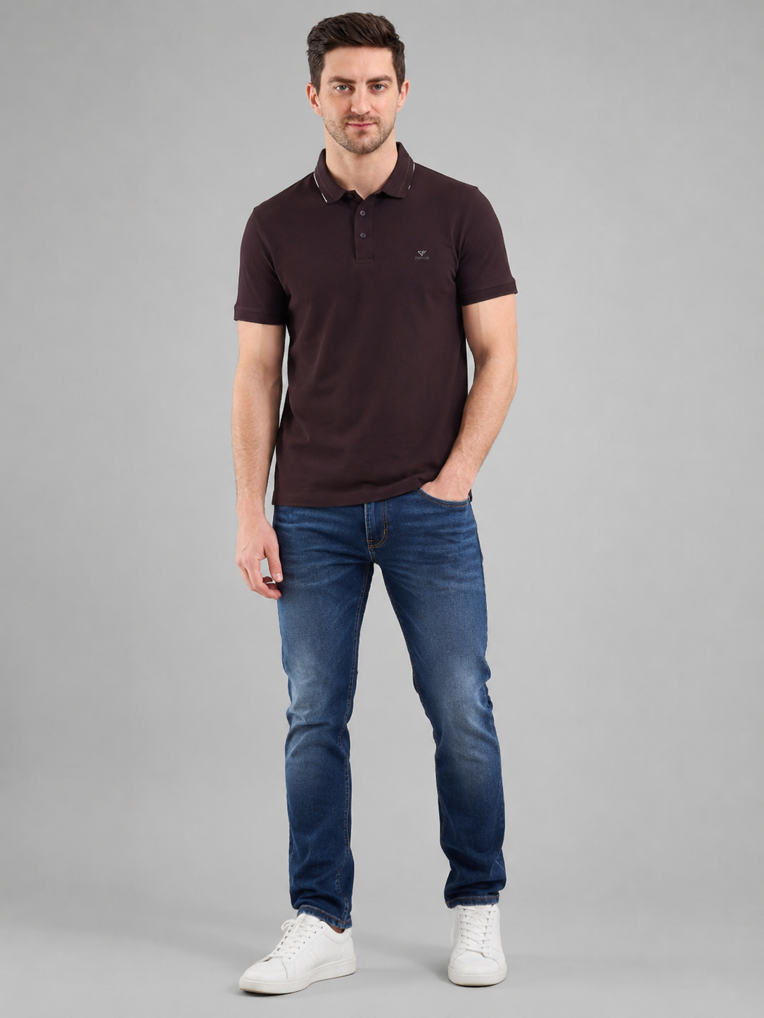 Men Wine Color Solid Polo T-Shirt