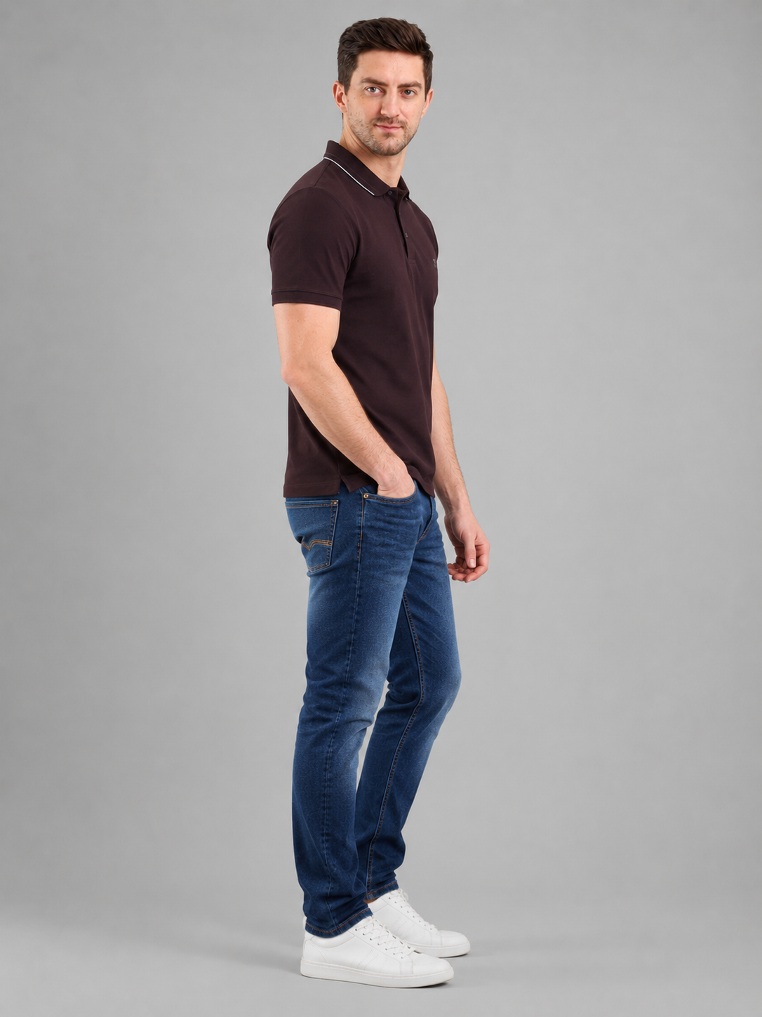 Men Wine Color Solid Polo T-Shirt