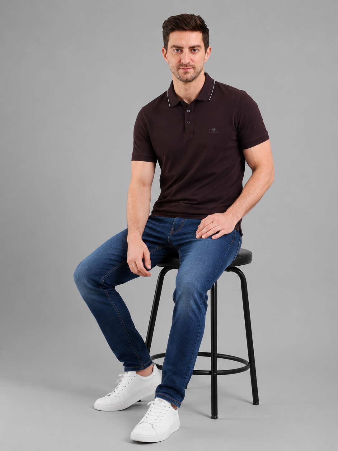 Men Wine Color Solid Polo T-Shirt