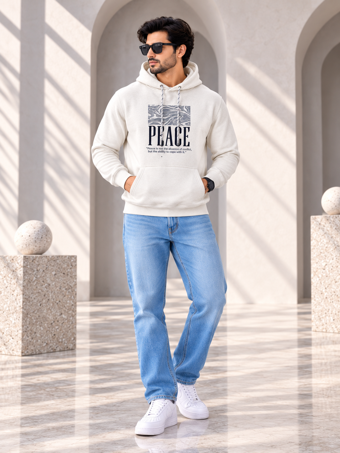 White Colour Regular Fit  Primium Hooded Sweatshirt