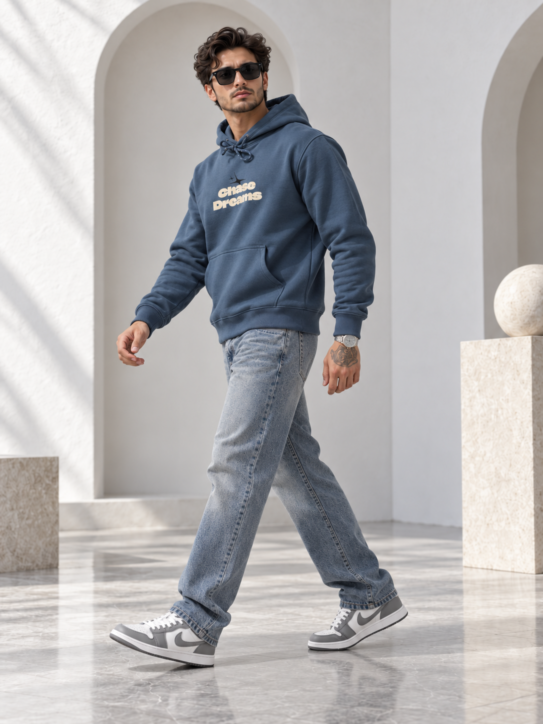 T Blue Colour Regular Fit  Primium Hooded Sweatshirt