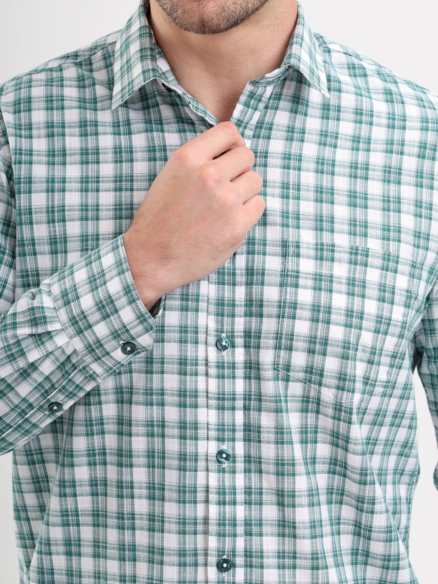 Sparky Solid Regular Fit Cotton Casual Shirt Full Sleeve | Summer Plus Size Green Color