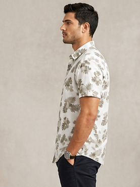 Sparky Men White Tropical Print Shirt | Stylish Casual Wear Shirt for Men