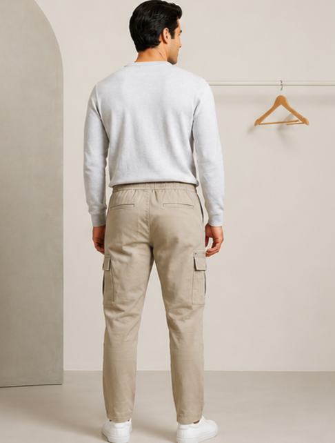 SPARKY Men Fawn Slim Fit Cargo Trousers | Stylish Casual Jogger Pants