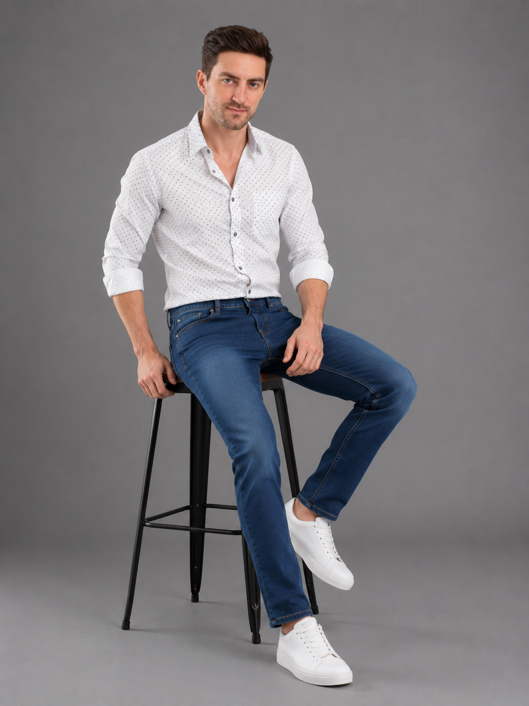 Men's Narrow Fit Stretch Denim Jeans | Mid Rise | Casual Blue Jeans