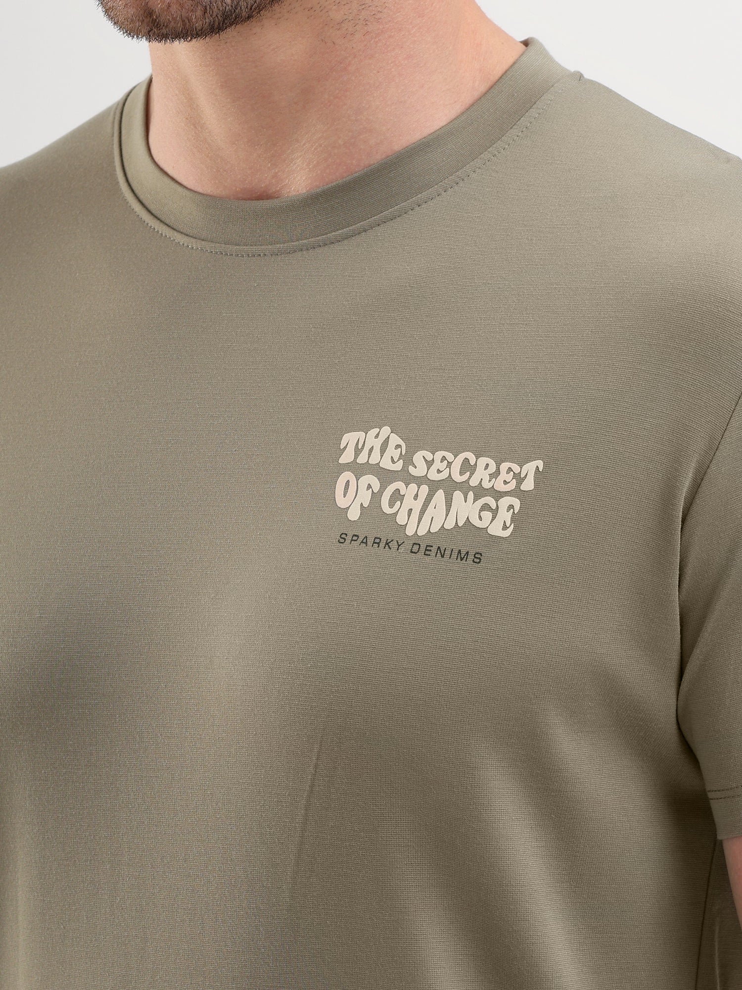 Sparky Solid Slim Fit Cotton Formal T-Shirt Half Sleeve | Summer Plus Size Olive Color