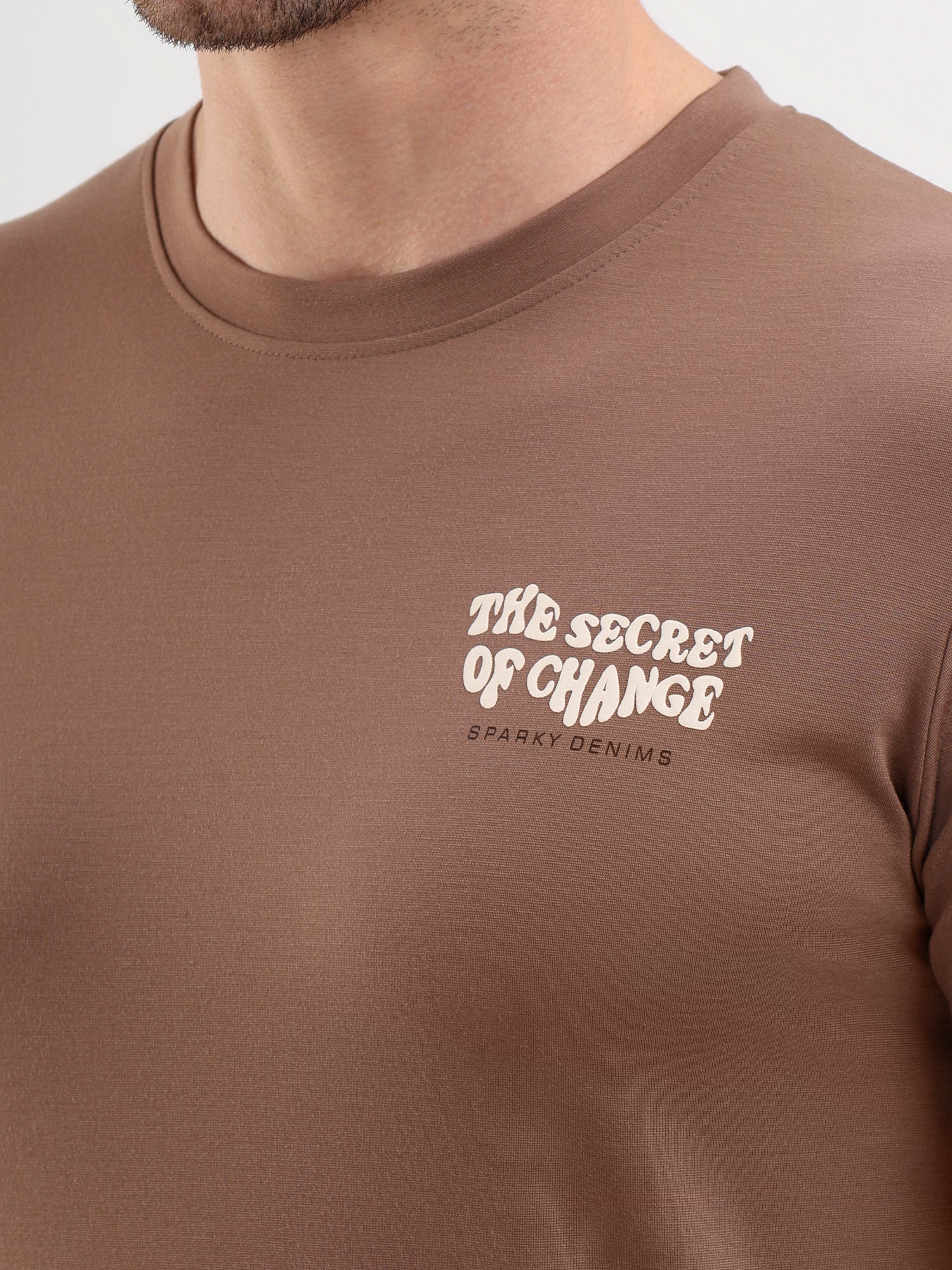 Sparky Solid Slim Fit Cotton Formal T-Shirt Half Sleeve | Summer Plus Size Brown Color