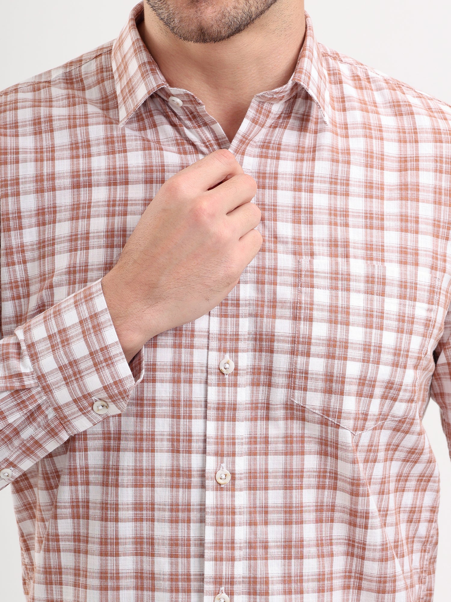Sparky Solid Regular Fit Cotton Casual Shirt Full Sleeve | Summer Plus Size Brown Color