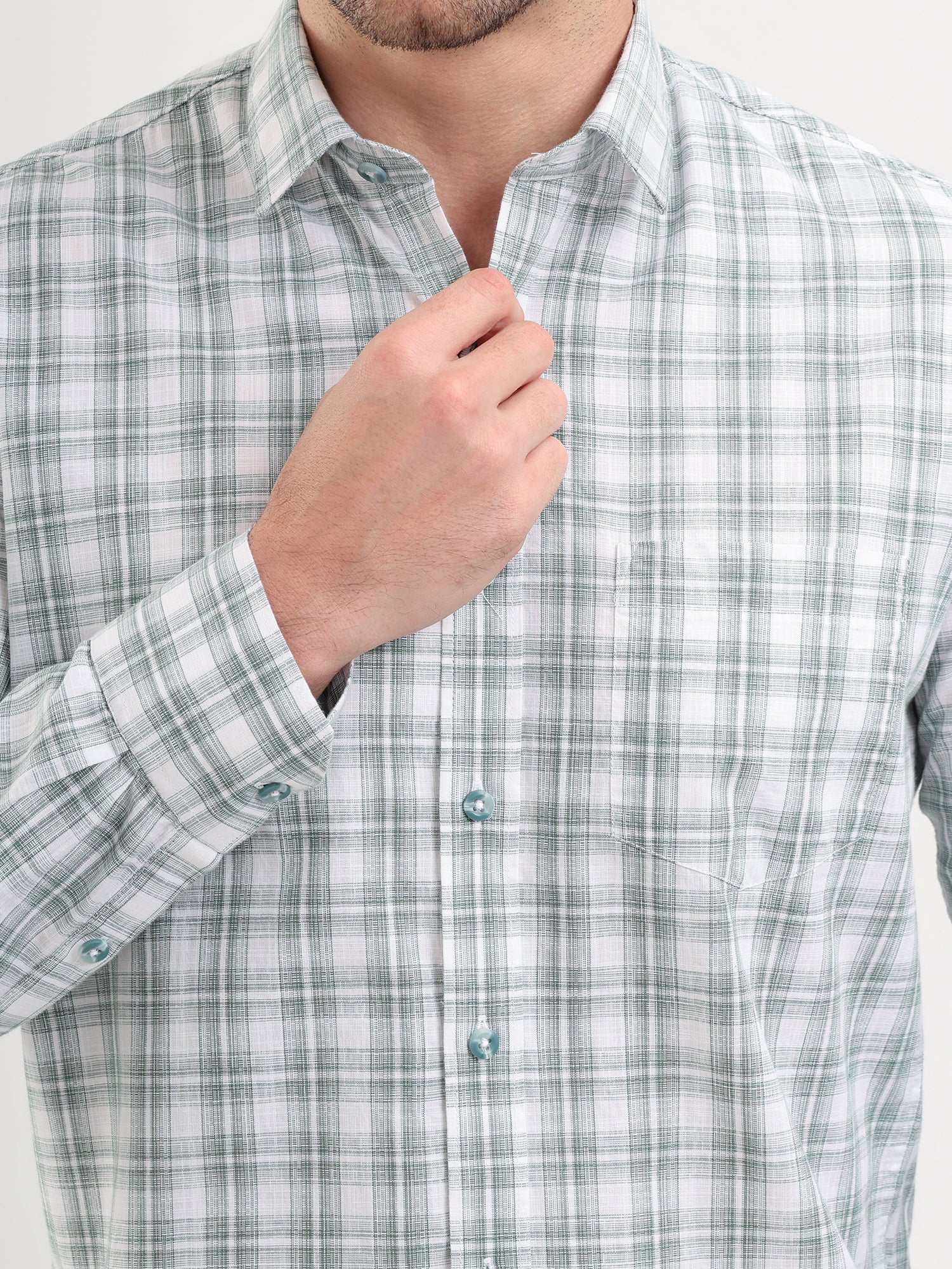 Sparky Solid Regular Fit Cotton Casual Shirt Full Sleeve | Summer Plus Size Green Color