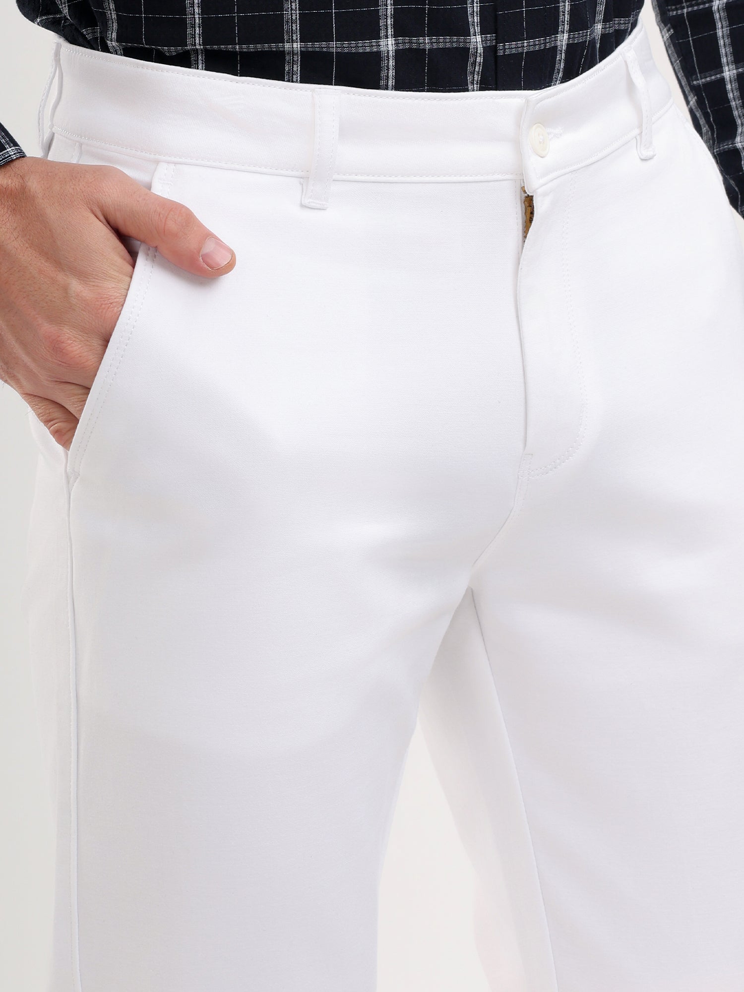 Men'S Slim Fit Cotton Blend Pant White Color