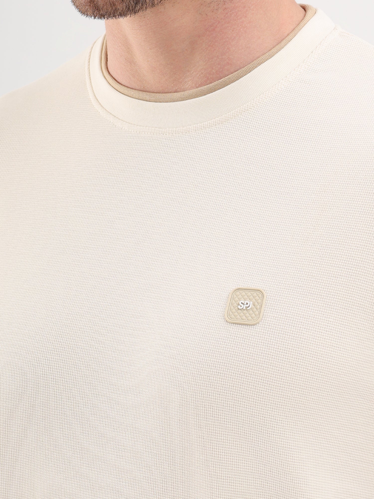 Sparky Solid Slim Fit Cotton Formal T-Shirt Half Sleeve | Summer Plus Size Cream Color